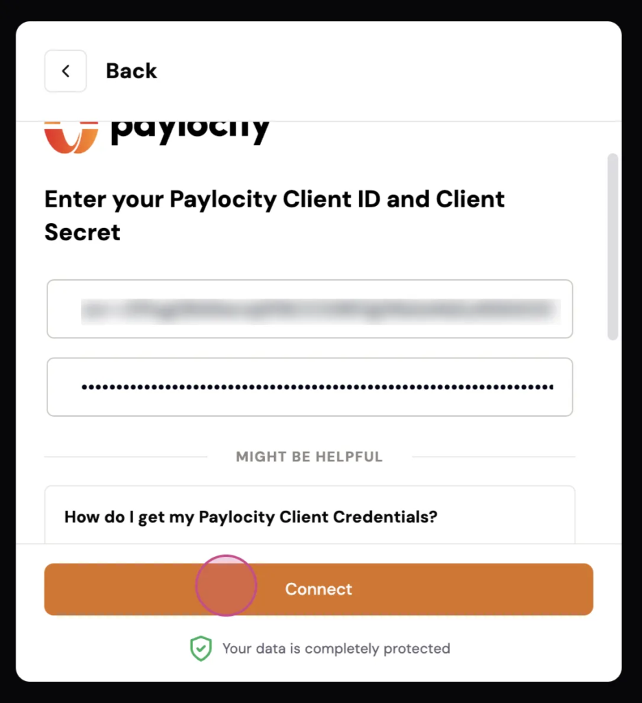 Enter the credentials, select Connect, and look for the Connection established confirmation. (1/2)