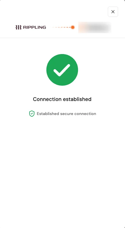 Approve access, enter the token, and look for the Connection established confirmation. (3/3)