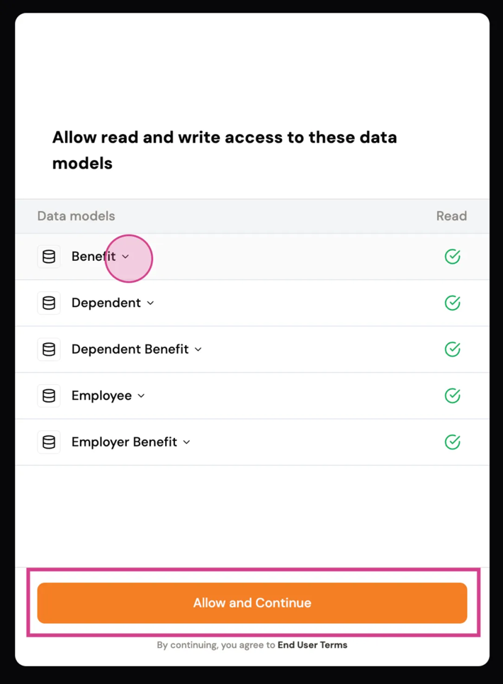 Review the requested access and select Allow and Continue.