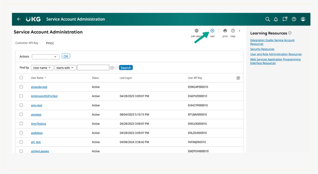 Select + Add from Service Account Administration. (1/2)