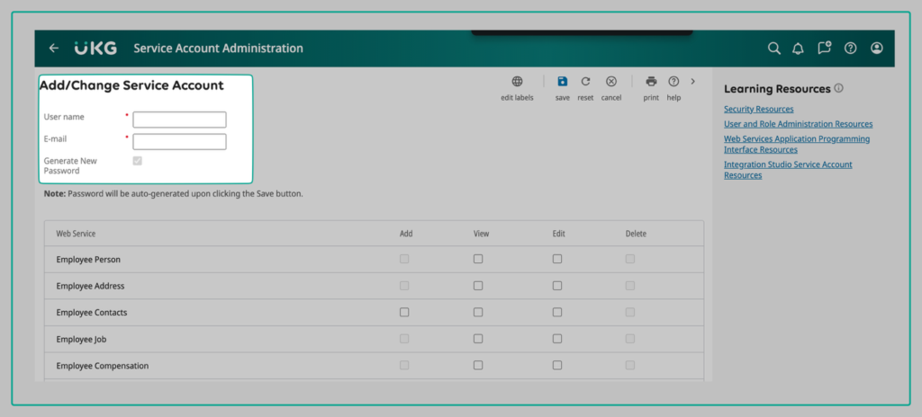 Enter the username and email for the service account. (2/2)
