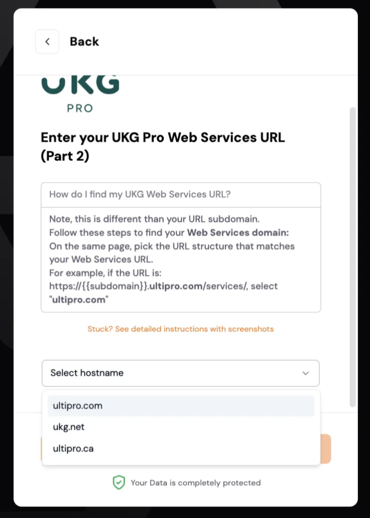 Enter your service account credentials, Web Services subdomain, and domain in the secure connection window. (3/4)