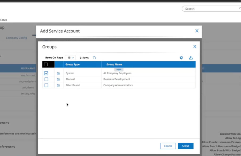 Create the service account.   Set Account Access to All Company Employees. (3/3)